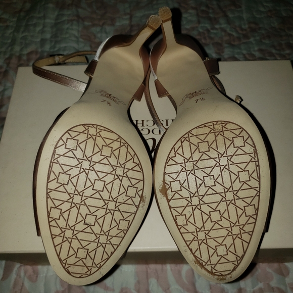 Champagne Satin Rhinestone Ankle Strap Heels - Picture 9 of 9